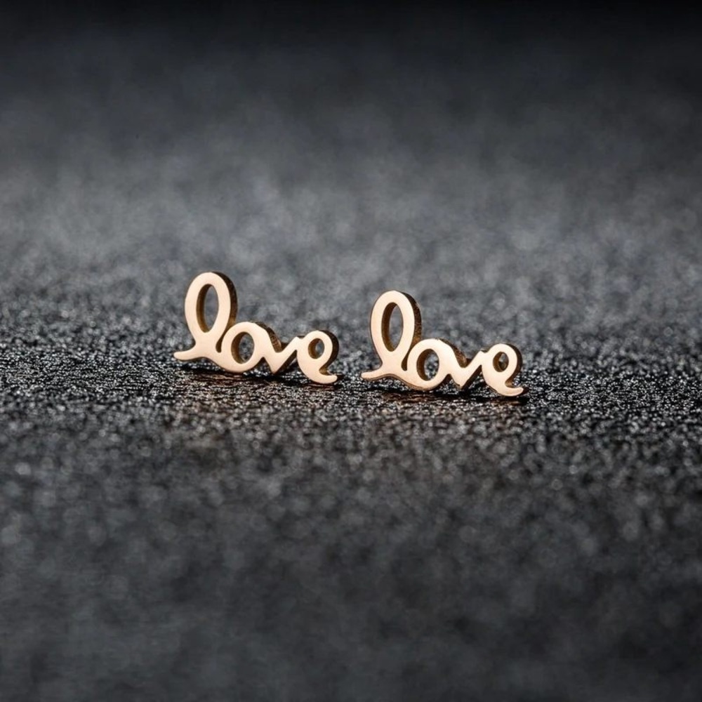 Love Script Earrings 304 Stainless Steel 18K Rose‎ Gold Plated Valentine's Day